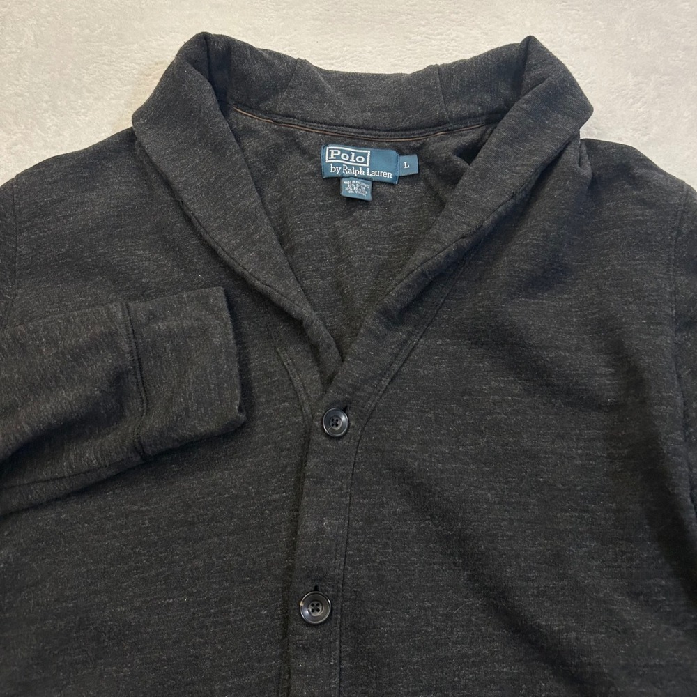 Polo Ralph Lauren Shawl Collar Cardigan Sweater Mens Large Charcoal Grey Cotton